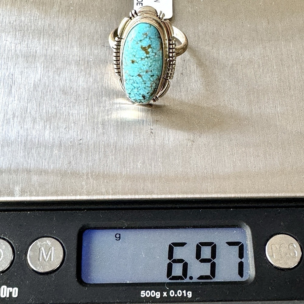 Navajo Sonoran Gold Turquoise Ring Sz 9 Sterling Norvin Johnson Shine Fluted - Picture 8 of 12
